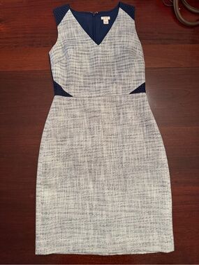 J Crew Sleeveless Navy & White Tweed Sheath Dress
